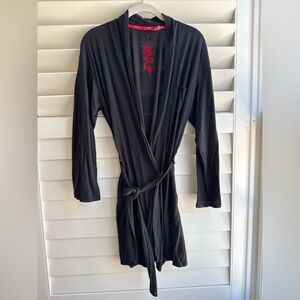 Josie Natori | Black Wrap Robe Dragon Embroidery Lounge Sleepwear Kimono | S